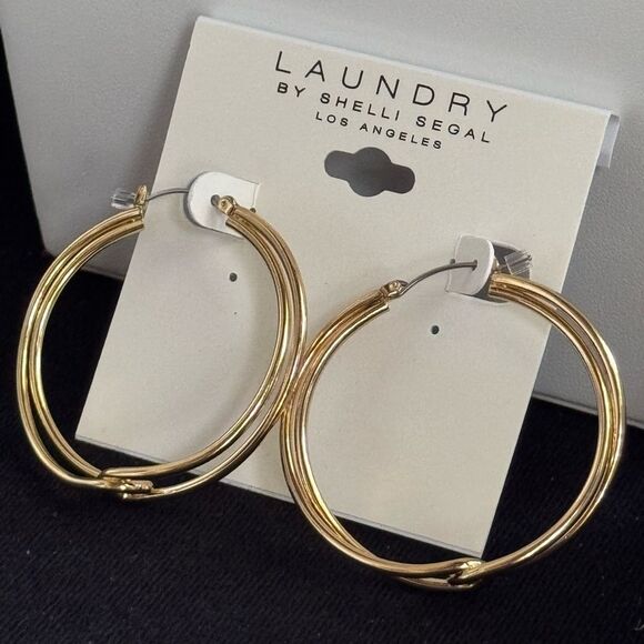 Laundry By Shelli Segal Gold Hoop Earrings 1.75 Inch - Picture 3 of 8